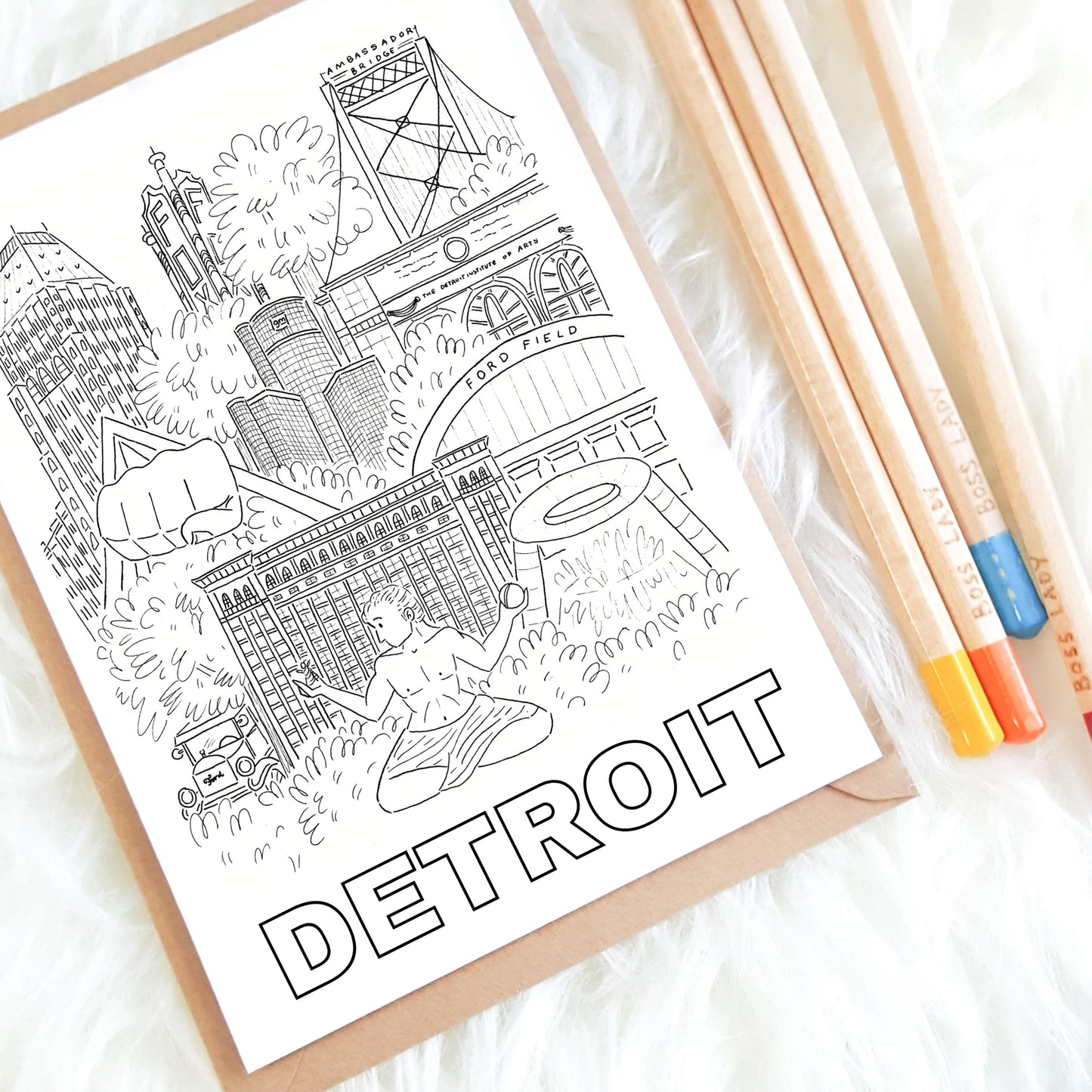 FREE "Spirit of Detroit" Coloring Page