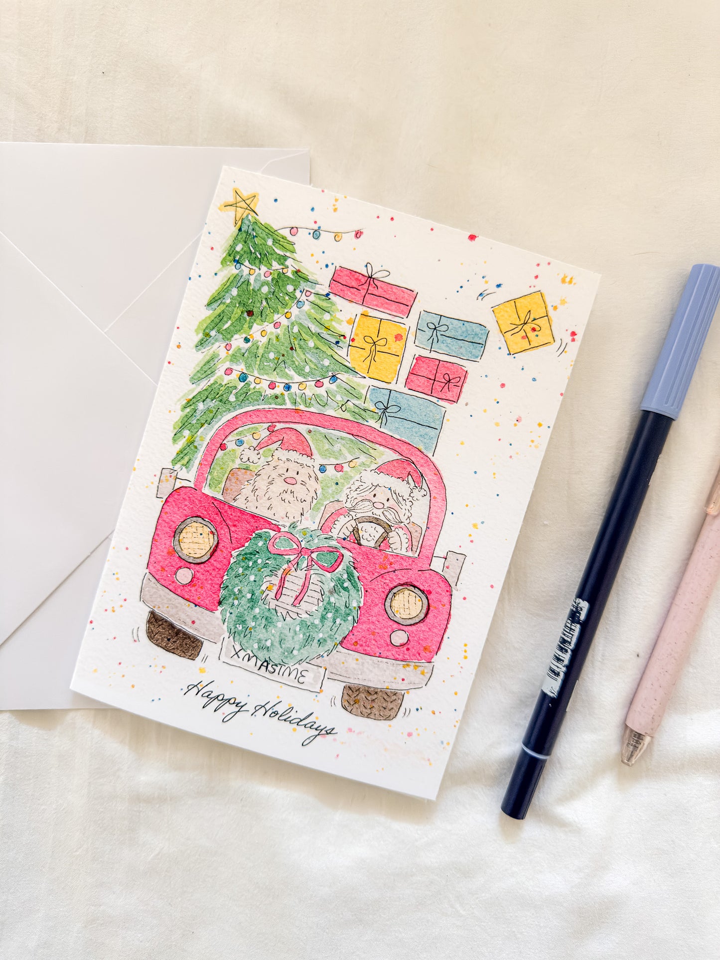 "Flynn & Santa" 5x7 BLANK Greeting Card / Fine Art Print