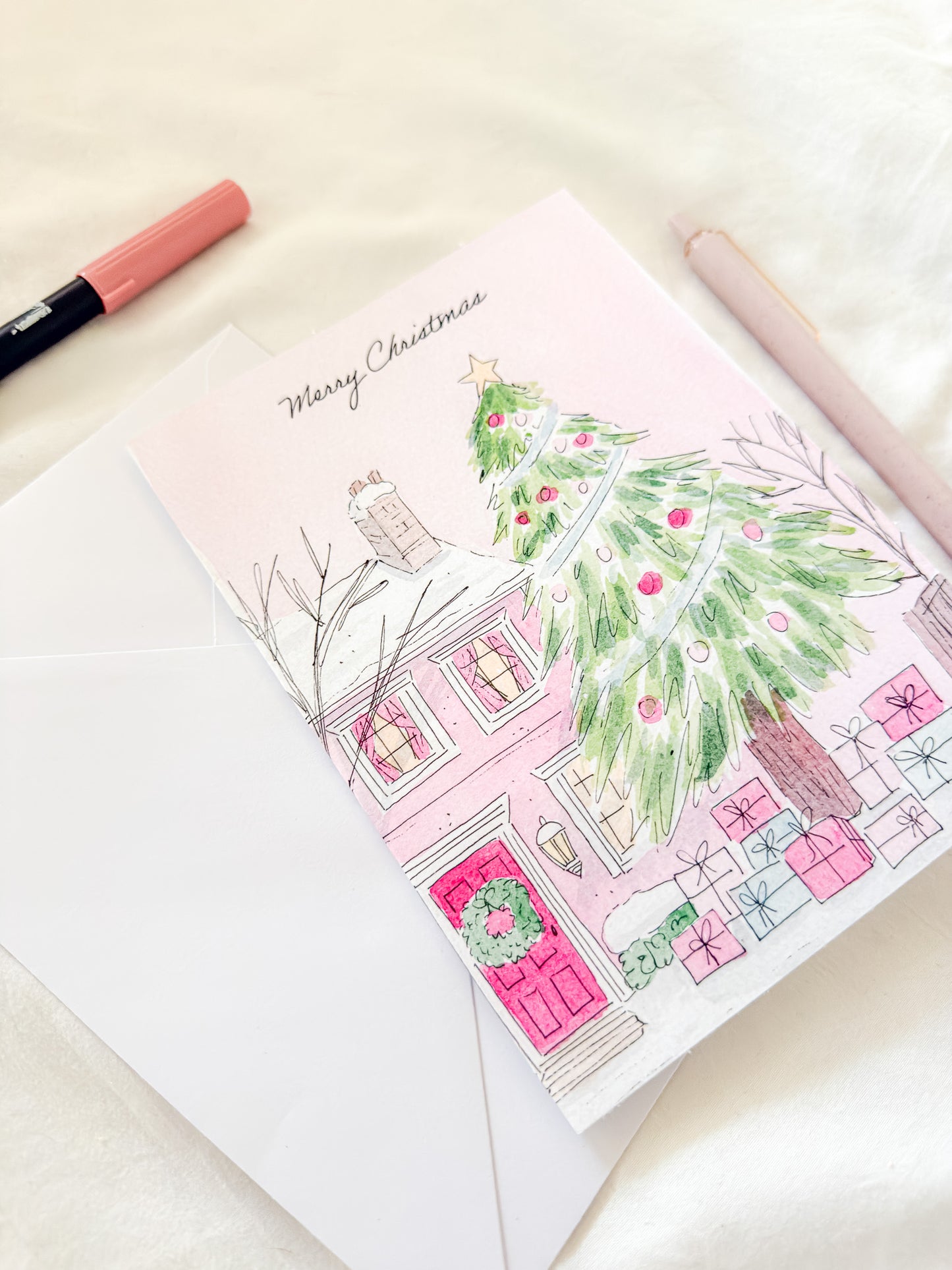 "Pink Christmas" 5x7 BLANK Greeting Card / Fine Art Print
