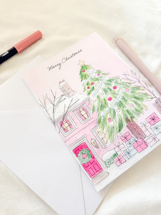 "Pink Christmas" 5x7 BLANK Greeting Card / Fine Art Print