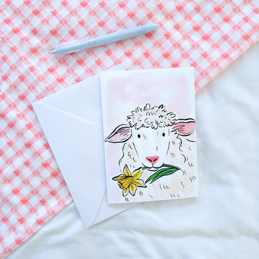 "Daffodil Sheep" 5x7 BLANK Greeting Card / Fine Art Print