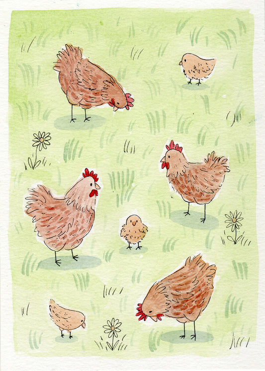 "NEW Chickens" 5x7 BLANK Greeting Card / Fine Art Print