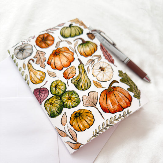 "Pumpkins & Leaves" 5x7 BLANK Greeting Card / Fine Art Print