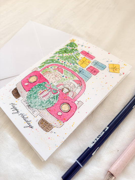 "Flynn & Santa" 5x7 BLANK Greeting Card / Fine Art Print