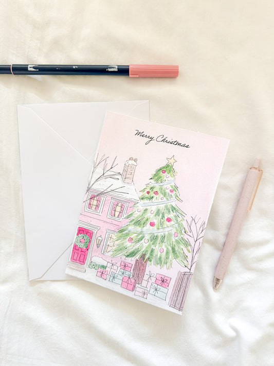 "Pink Christmas" 5x7 BLANK Greeting Card / Fine Art Print