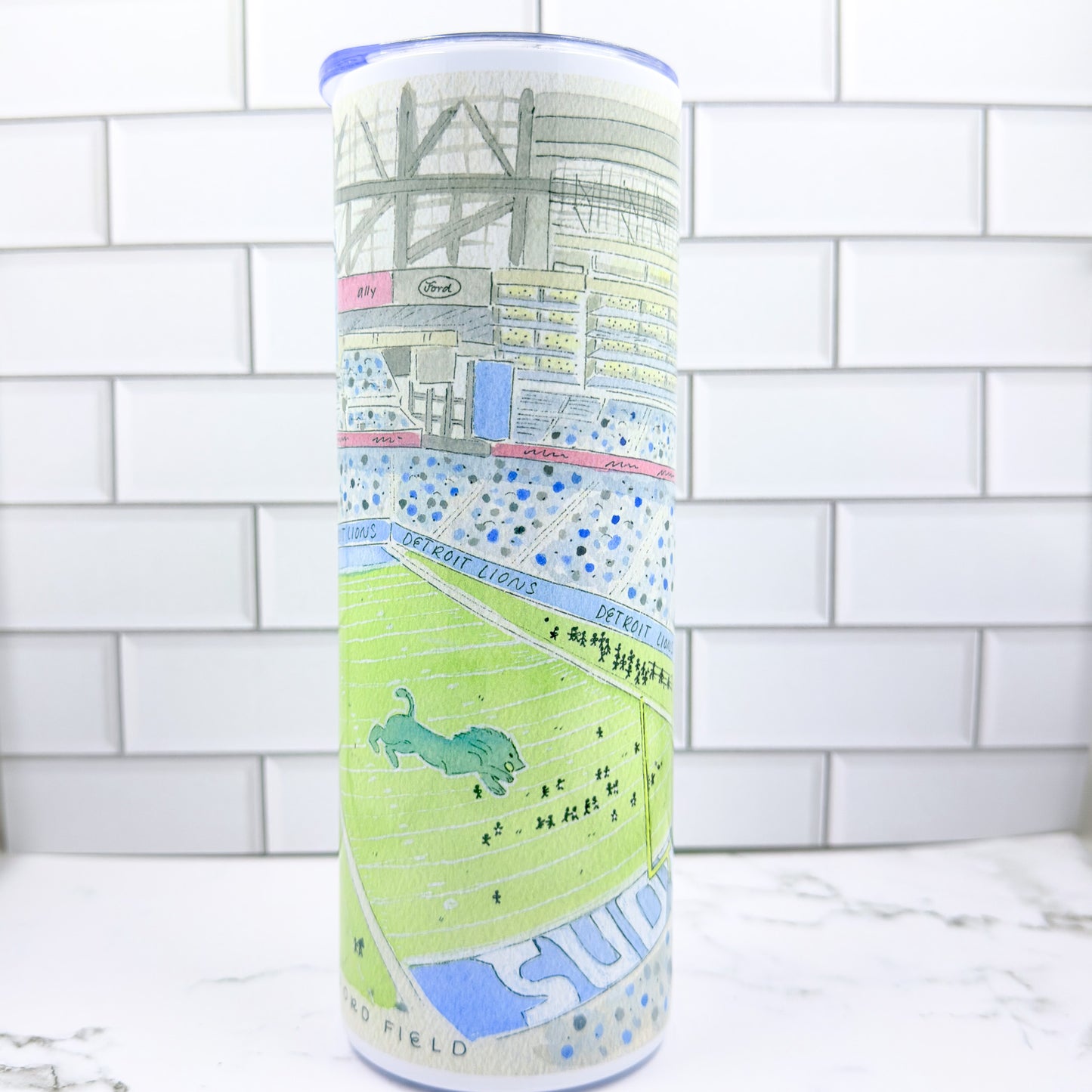 "Ford Field" 20z Metal Skinny Tumbler w/ Metal Straw