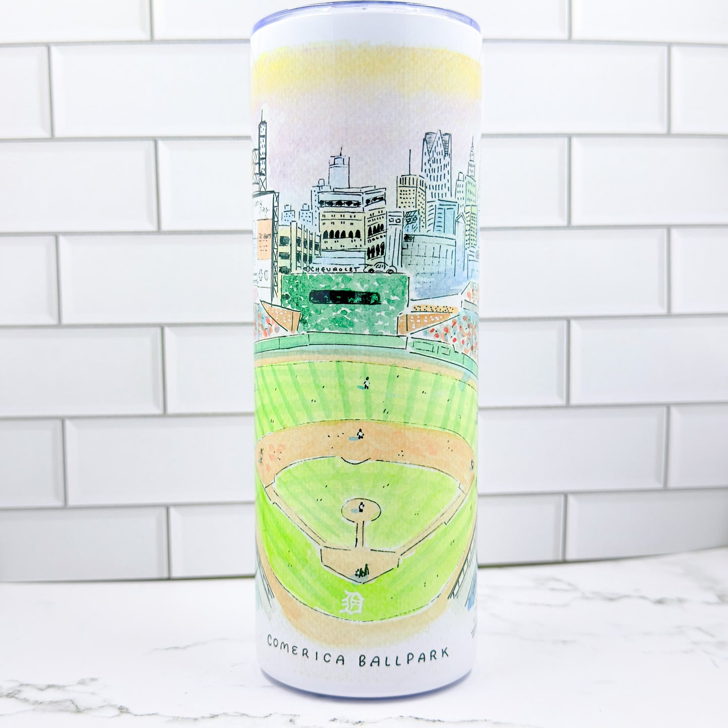 "Comerica Ballpark" 20z Metal Skinny Tumbler w/ Metal Straw