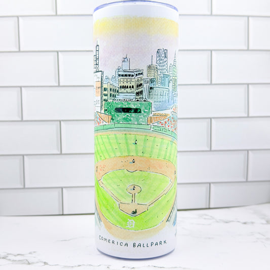"Comerica Ballpark" 20z Metal Skinny Tumbler w/ Metal Straw